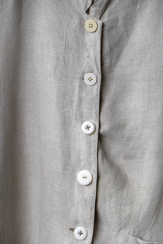 Vintage Asymmetric Beige Linen Stand Collar Jacket 復古不對稱設計胚色亞麻立領夾克