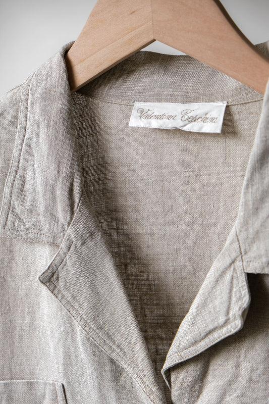 Vintage Beige Linen Chore Jacket 復古胚色亞麻四口袋工裝外套