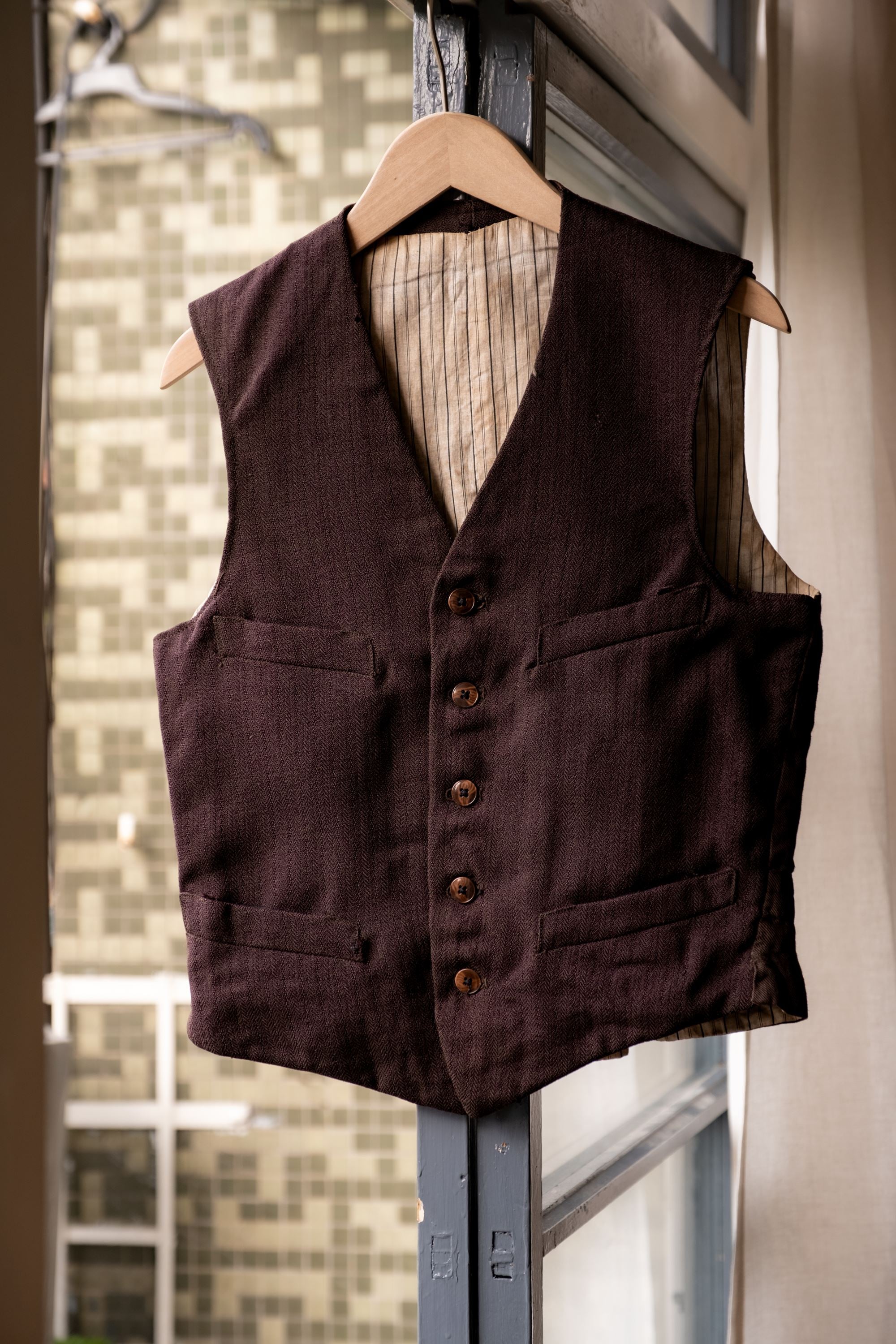 1930's French Vintage Brown Red Wool Work Gilet