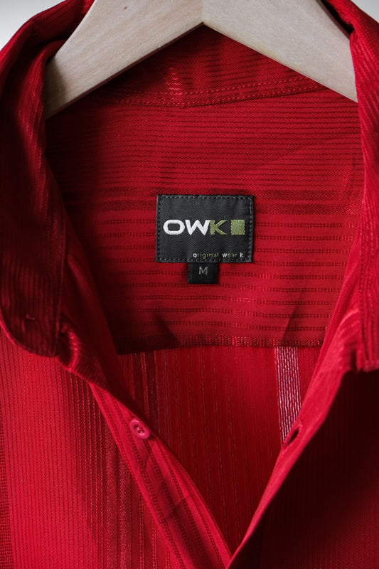 Vintage “OWK” Pinstriped Shirt 復古細直紋人造纖維襯衫 紅色