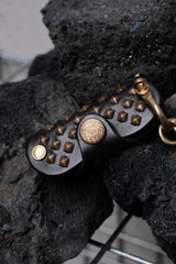 CALEE Black Leather Pyramid Stud Key Case 日系復古美式品牌 金字塔鉚釘皮革鑰匙包 全新