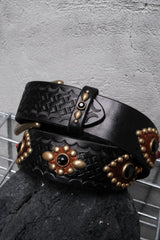 CALEE Western Brass &amp; Jewel Studded Leather Belt 日系復古美式品牌 黃銅多彩寶石鉚釘馬毛拼接皮革皮帶