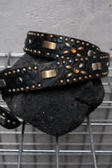 HTC Hollywood Trading Company EMBOSS POLICE BLACK FULL STUDS BELT 美國古董皮件品牌 黑色皮革壓紋滿版鉚釘寶石皮帶