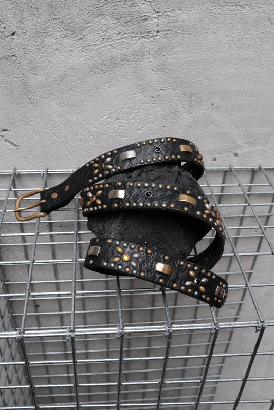 HTC Hollywood Trading Company EMBOSS POLICE BLACK FULL STUDS BELT 美國古董皮件品牌 黑色皮革壓紋滿版鉚釘寶石皮帶