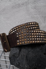 HTC Hollywood Trading Company Brown 5-Row Pyramid Stud Belt with Red Stone Buckle 美國古董皮件品牌 深棕色5排全金字塔鉚釘紅石扣皮帶