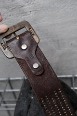 HTC Hollywood Trading Company Brown 5-Row Pyramid Stud Belt with Red Stone Buckle 美國古董皮件品牌 深棕色5排全金字塔鉚釘紅石扣皮帶