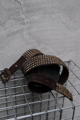 HTC Hollywood Trading Company Brown 5-Row Pyramid Stud Belt with Red Stone Buckle 美國古董皮件品牌 深棕色5排全金字塔鉚釘紅石扣皮帶