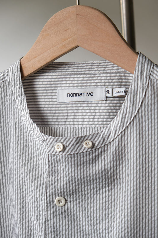 Nonnative 19SS SCIENTIST PULLOVER SHIRT - SEERSUCKER STRIPE Japanese designer brand striped seersucker pullover shirt made in Japan