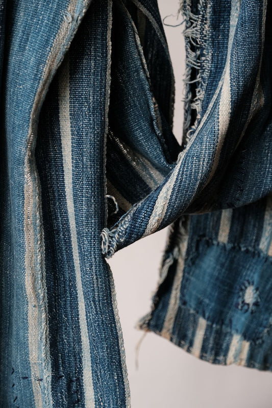 Vintage African Indigo Striped Fabric 非洲靛藍條紋古布 (淺藍)