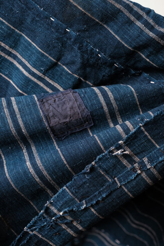 Vintage African Indigo Striped Fabric 非洲靛藍條紋古布 (深藍)