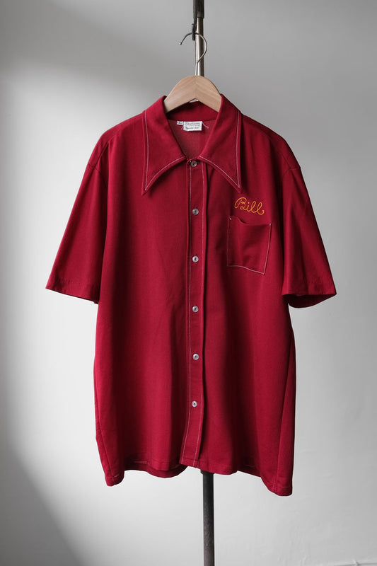 1960’s “Angeltown” Polyester Bowling Shirt（Chain Stitch &Flock Print）60年代古著保齡球襯衫 正面鎖鏈刺繡 / 背面植絨印花