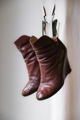 Undercover Leather Wedge Boots 高橋盾 棕色皮革楔型靴 絲絨裝飾(商品在海葵工作室)