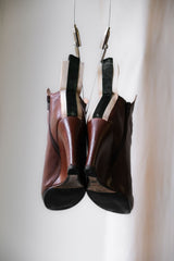 Undercover Leather Wedge Boots 高橋盾 棕色皮革楔型靴 絲絨裝飾(商品在海葵工作室)
