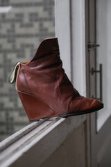 Undercover Leather Wedge Boots 高橋盾 棕色皮革楔型靴 絲絨裝飾(商品在海葵工作室)