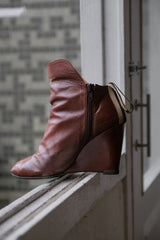 Undercover Leather Wedge Boots 高橋盾 棕色皮革楔型靴 絲絨裝飾(商品在海葵工作室)