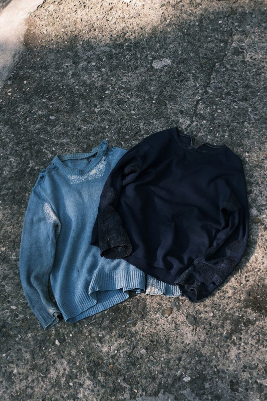 Vintage Distressed Boro Kintting Light Blue&Dark Blue (商品在海葵工作室)