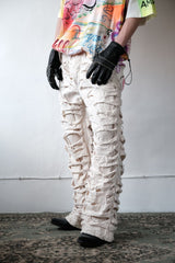 Off-White Denim Flared Jeans 伴訂製款式 米白手工破壞闊腿寬褲