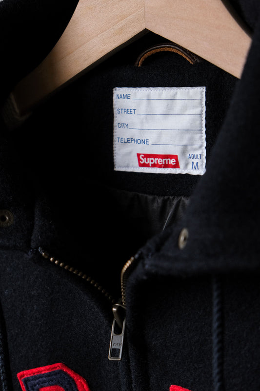 Supreme 12F/W Hooded Varsity Jacket 皮袖連帽棒球外套