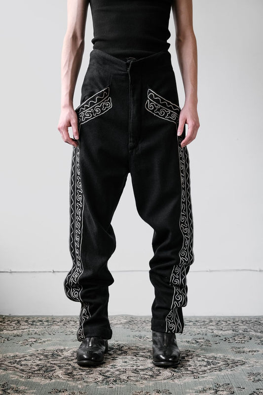 Mexican Vintage Embroidered Wool Flared Pants Talon Zipper