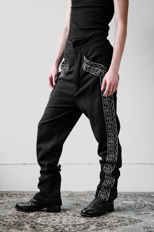 Mexican Vintage Embroidered Wool Flared Pants Talon Zipper