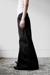 Black Waxed Denim Extreme Wide Leg Flared Jeans with custom fit Black Waxed Denim Extreme Wide Leg Flared Jeans