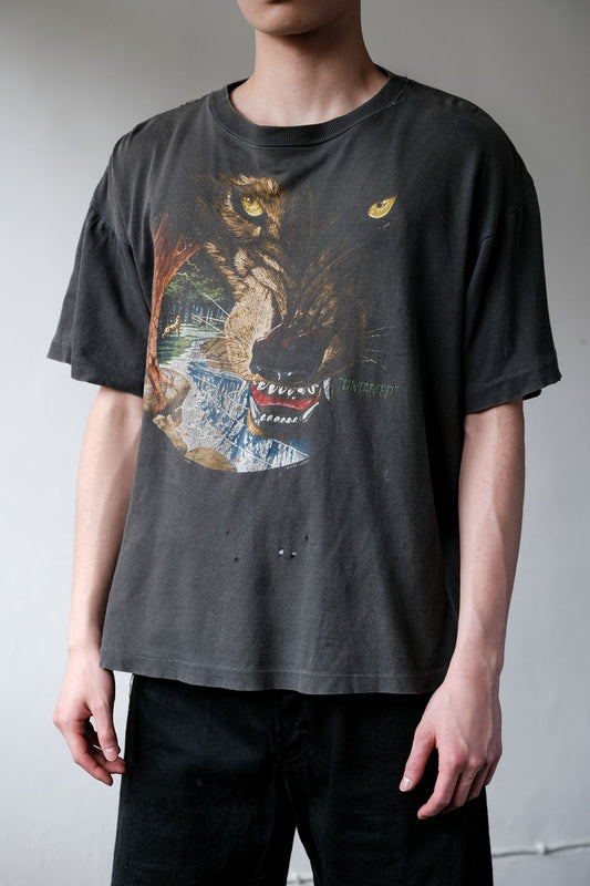 1990's ZIP IT LONDON Wolf Print Tee Single Stitch Vintage wolf animal print short T