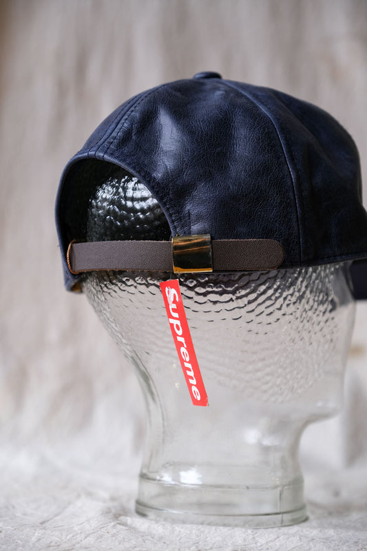 Supreme 14F/W Leather Script Logo 6-Panel Cap Navy 深藍皮革六片帽 棒球帽 全新品