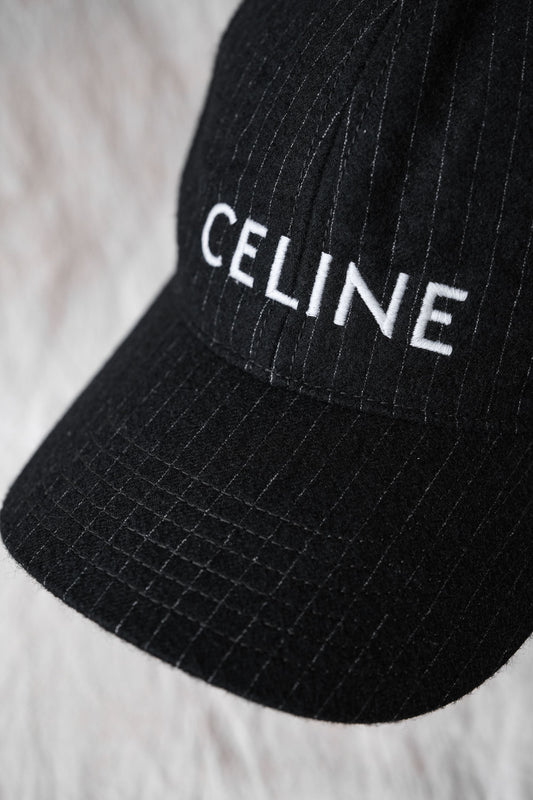 CELINE Flannel Striped Baseball Cap 羊毛法蘭絨條紋刺繡棒球帽 法國製