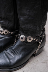 Black Leather Harness Cowboy Boots with Silver Conchos復古黑色皮革銀飾裝飾西部靴 美國製