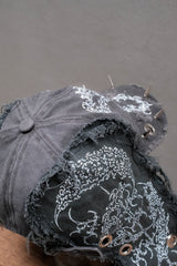 Custom Hand-Painted Spiked Distressed Aviator Flap Cap手繪荊棘尖釘飛行帽