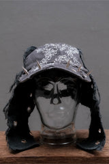 Custom Hand-Painted Spiked Distressed Aviator Flap Cap手繪荊棘尖釘飛行帽