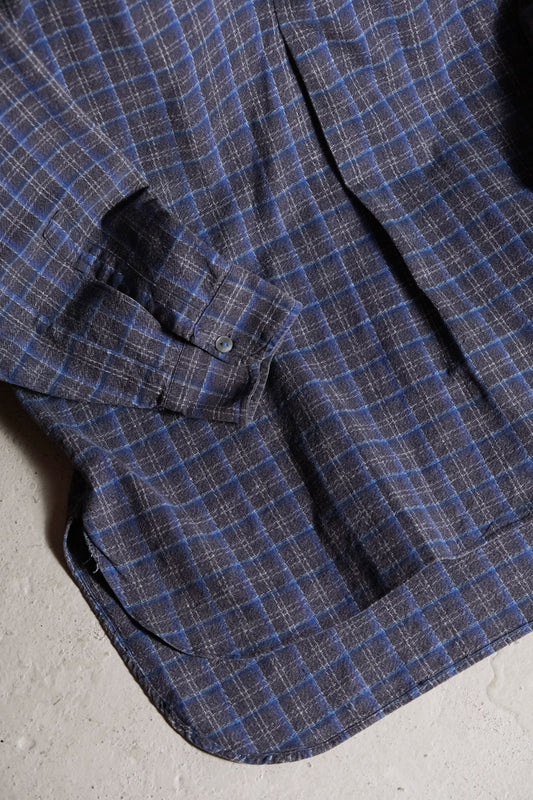 French 70's~80's Vintage Flannel Work Smock Shirt French vintage flannel plaid long work shirt