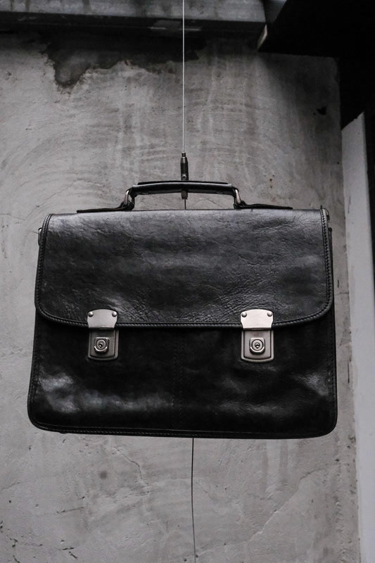 Vintage Black Cowhide Leather Briefcase復古黑色牛皮手提公事包