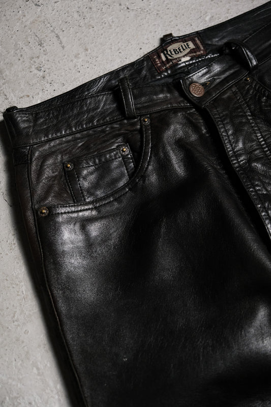 French Vintage Rebelle Genuine Leather Pants 法國古著 深棕色牛皮真皮褲