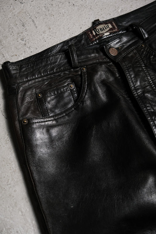 フレンチ ヴィンテージ Rebelle 本革パンツ フレンチ ヴィンテージ ダークブラウン レザー パンツ