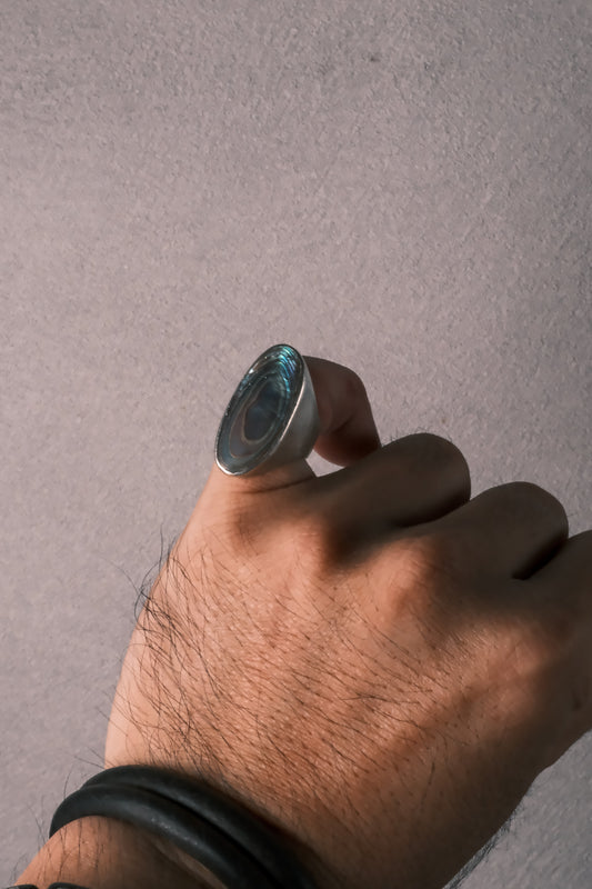 1980s European Iridescent Shell Ring – 925 Silver 80年代 歐洲 幻彩貝殼 925銀戒