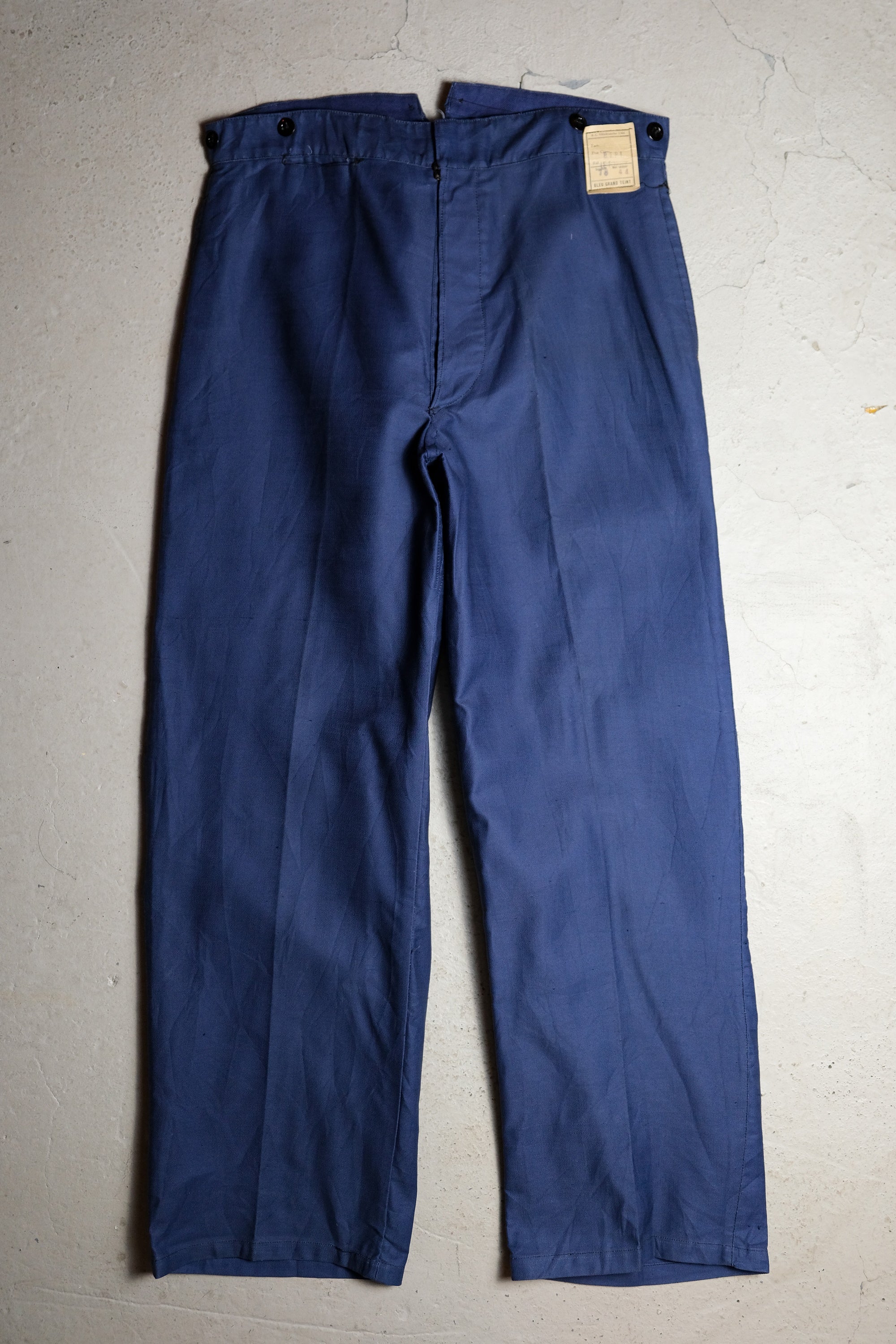 French 1940’s Vintage Indigo Cotton Linen Work Pants 法國40年代工裝 少見棉麻混紡 吊帶工作褲