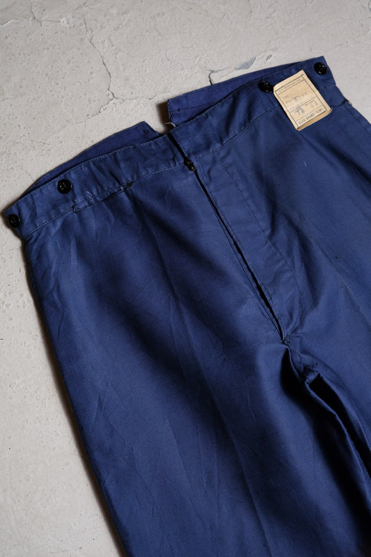 French 1940’s Vintage Indigo Cotton Linen Work Pants 法國40年代工裝 少見棉麻混紡 吊帶工作褲