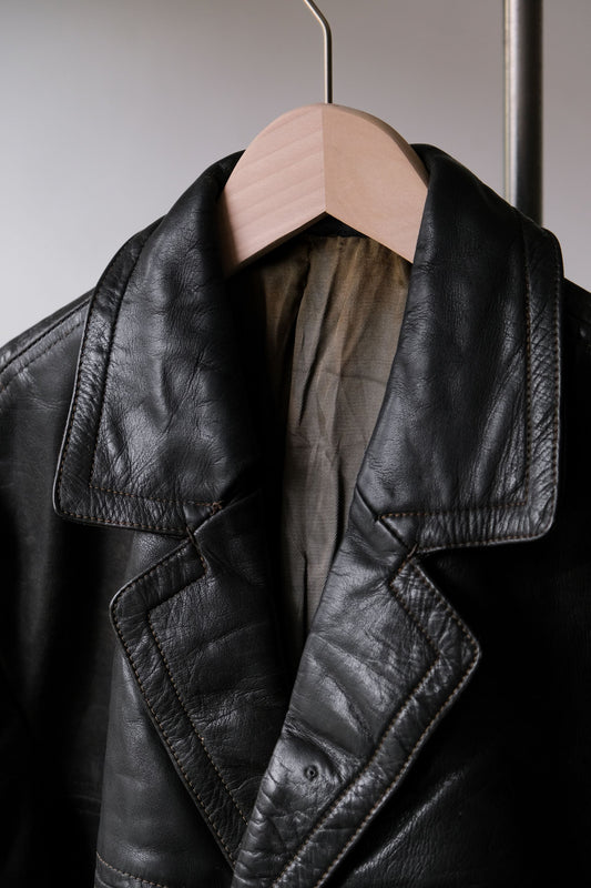 70's Vintage Cropped Leather Blazer Jacket 西裝領