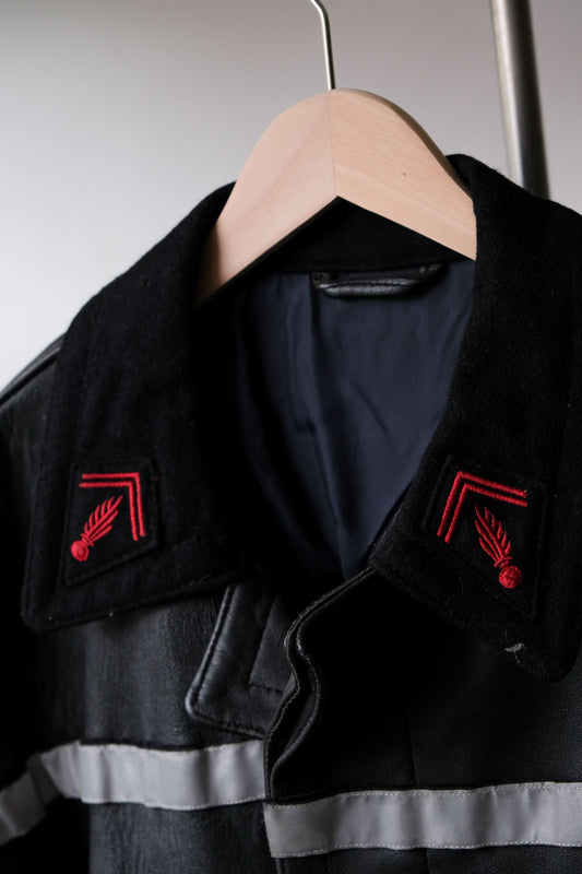 80's French Vintage Fireman Leather Jacket 毛領/排扣 版本