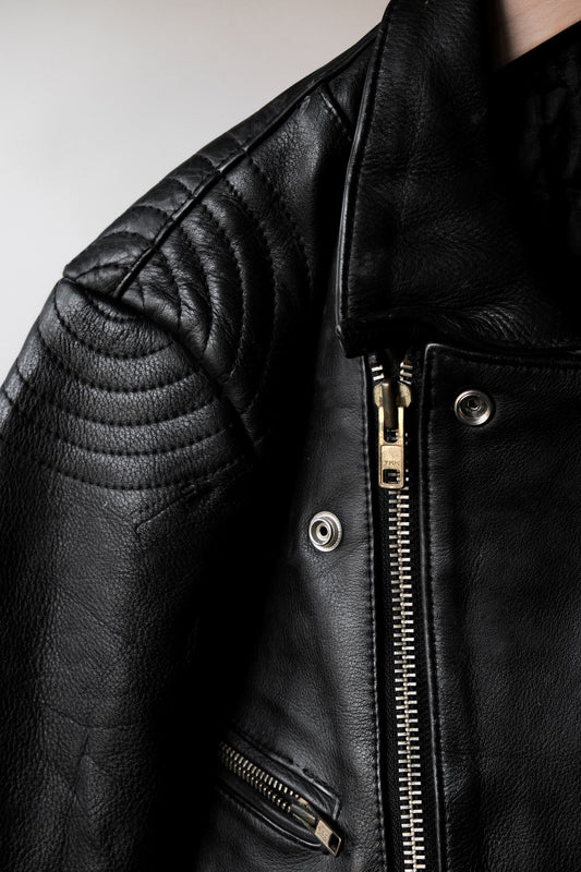80's Vintage Leather Biker Jacket with Belt 彈性鬆緊腰圍 附腰帶