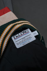Vintage Delong Green Wool Blend Varsity Bomber Jacket, Made in USA, Retro Preppy Style, Wool and Leather Sleeve Baseball Jacket