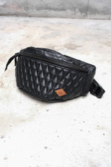 RUDE GALLERY BLACK REBEL OUTSIDERS LEATHER WAIST BAG 荔枝牛皮菱格腰包