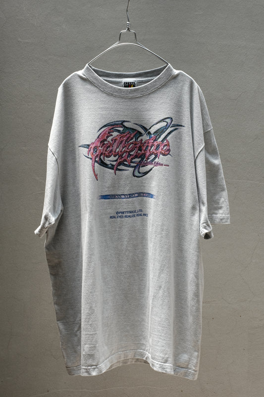 PRETTYNICE "PRESS START BUTTON" Cyber Gothic Tee 台灣街頭文化品牌 數碼流線型電鍍金屬字體灰色短袖Tee