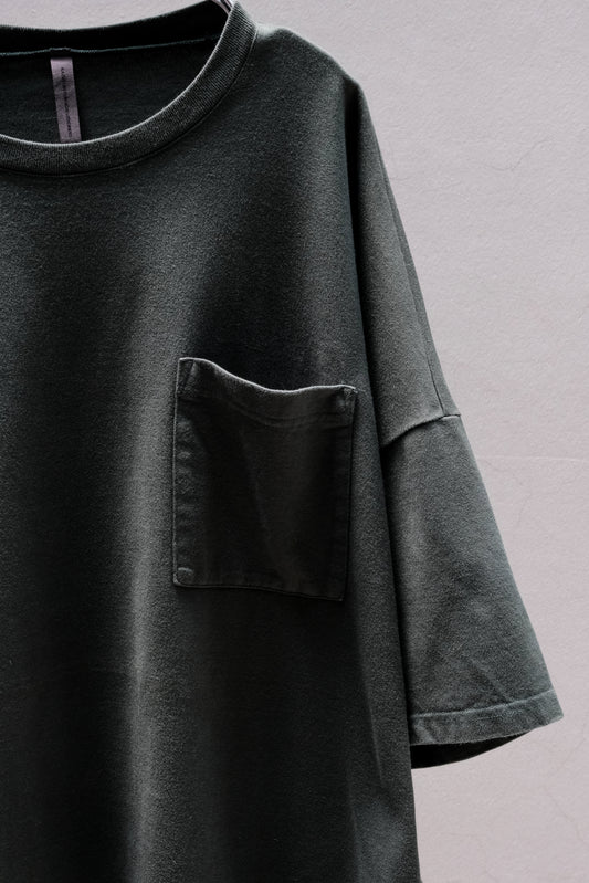 KAZUYUKI KUMAGAI ATTACHMENT T-SHIRT 日本設計師品牌 重磅寬鬆落肩口袋短Tee 墨綠色
