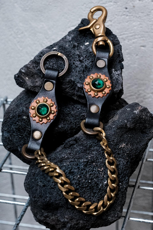 CALEE Leather Wallet Chain GREEN/RED 日系復古美式品牌 綠/紅寶石皮革腰鍊 全新