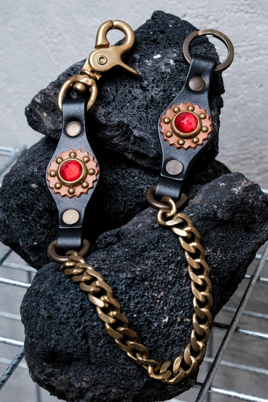 CALEE Leather Wallet Chain GREEN/RED 日系復古美式品牌 綠/紅寶石皮革腰鍊 全新