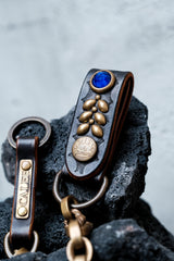 CALEE Studded Leather Wallet Chain BLUE 日系復古美式品牌 藍寶石鉚釘皮革腰鍊