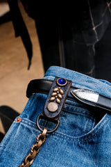 CALEE Studded Leather Wallet Chain BLUE 日系復古美式品牌 藍寶石鉚釘皮革腰鍊