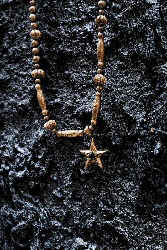 CALEE Star Brass Bead Necklace 日系復古美式品牌 黃銅珠串星星項鍊 全新